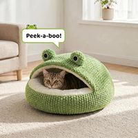 CWV Lits pour chats mignons, lits pour chatons, petits lits doux pour chiens, lits lavables pour animaux de compagnie pour chiots et chatons, grotte amusante pour chats en forme de grenouille, 23 pouces