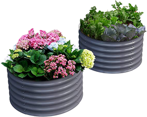 Silver Galvanized Metal Raised Garden Bed <b>Planter</b> Round Planting Tub for Home Flower <b>Vegetable</b> Herb Garden - Product Image 1