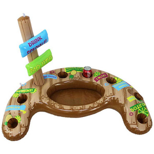 Inflatable Pool Drink Holder With Cup Slots And Tiki Sign For Swimming Fun - Product Image 1