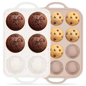 MUYULINS Factory Beige 6-<b>Cup</b> LFGB Non-Stick BPA Free Metal Reinforced Frame <b>Large</b> Silicone Cupcake Pan American Muffin Tray - Product Image 1