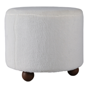 Pouf imbottito in pelliccia sintetica con piedini a sfera, complemento d'arredo contemporaneo per toeletta e poggiapiedi da camera da letto - Product Image 3