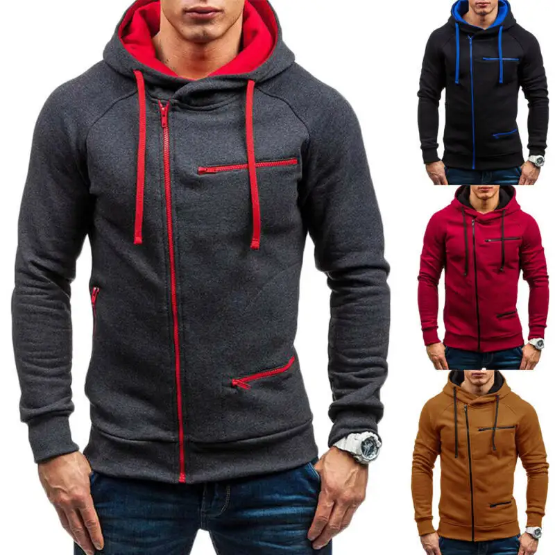 Custom Autumn and winter Fashion zipper hooded sweater cardigan sports long sleeve solid color hoodies for men