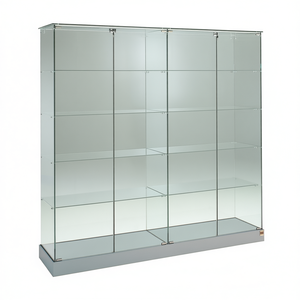 Vitrine en verre moderne de 185 cm de large et 180 cm de haut, base gris clair avec roulettes dissimulées et portes verrouillables - Product Image 2