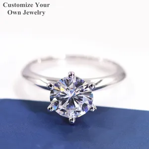 Tianyu özel takı 14k 18k beyaz altın 6 prong bayanlar düğün bague 1.25ct yuvarlak moissanite elmas nişan yüzükleri kadınlar için