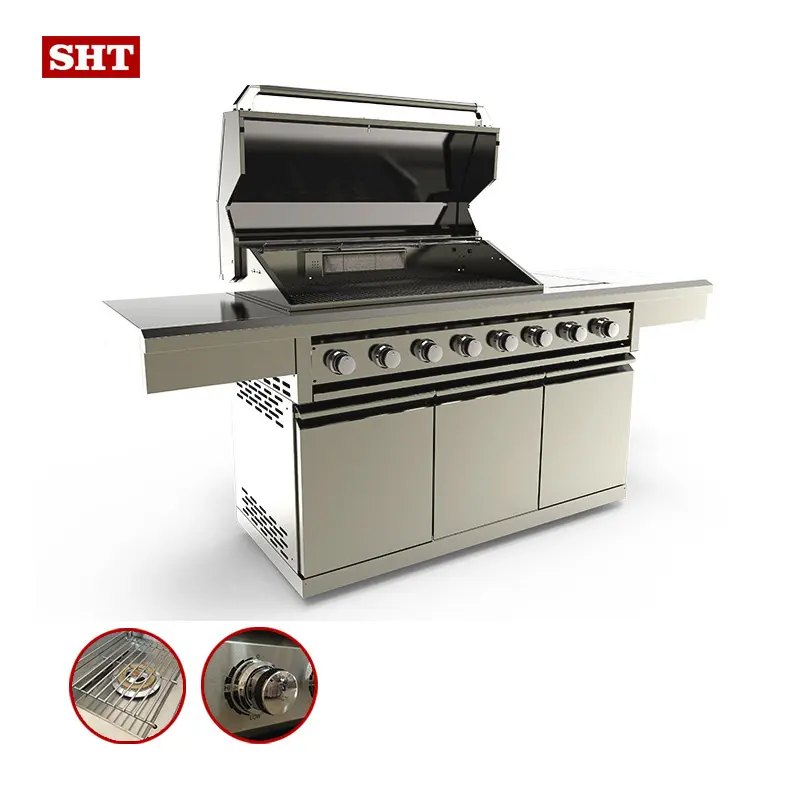 Modern professional yakitori 8 burner stainless steel build in gas grill