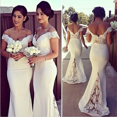 chinese dress ladies Elgane Lace Top Peach Bridesmaid Dress with Sweep Train – FancyVestido main image 1