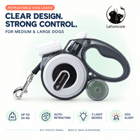 Laisse pour chien lumineuse avec lampe torche LED réfléchissante pour chiens jusqu'à 50 kg, voyages en camping