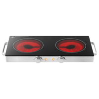 Cuisinière électrique portable à double brûleur en céramique, contrôle à double bouton, cuisinière infrarouge, verre, argile, acier inoxydable