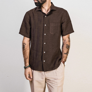 <span class=keywords><strong>Camicia</strong></span> da <span class=keywords><strong>uomo</strong></span> personalizzata <span class=keywords><strong>100</strong></span>% <span class=keywords><strong>lino</strong></span> a maniche corte, casual, leggera, tinta in filo, primaverile, antipiega, con bottoni e taschino - Product Image 2