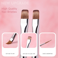 Kuas Pinceau untuk Gel Pembangun Kuku, Desain Bunga French Tip dengan Garis Hexagonal Ungu Bening, Aplikasi Konstruksi