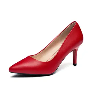 sh10051a Genuine leather ladies chunky shoes red color large size 10 low heel women shoes