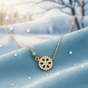 14K oro sólido Turkis Nazar copo de nieve encanto collar joyería fina para mujeres hecho en Turquía - Product Image 3