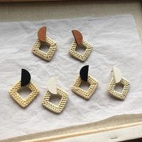 Pendientes geométricos bohemios de tejido de ganchillo para mujer, joyería hecha a mano, pendientes de ratán