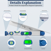 Rapporteur numérique 220 degrés avec écran LCD électronique, règle d'angle numérique, détecteur d'angle numérique avec instrument de mesure de niveau