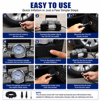 12V Double Cylinder Car Tire Inflator, EVA Handle Air Pump 45L/min with Air Needles & 3M Extension Hose, Oxford Bag
