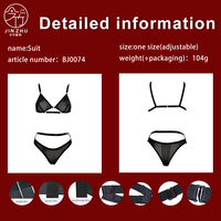 JINZHU Set Lingerie Erotis Push-Up dengan Tali Jala Hitam, Kostum Pakaian Klub Seksi dengan Bra & Celana Dalam untuk Wanita