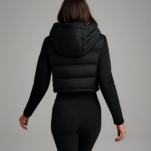 Veste matelassée unisexe noire à capuche zippée, manteau d'hiver décontracté, coupe régulière, polyester, coupe-vent, design slim, coupe régulière - Product Image 4