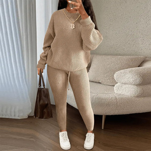 Women's Knitted <b>Sweater</b> Pants <b>Set</b> Solid Color Casual Suit Xs S M L Xl 2xl 3xl 4xl 5xl Europe And America - Product Image 3