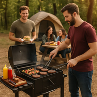 Trolley Chargrill BBQ Barbecue à charbon fumé avec filtre à fumée pour cour Camping Jardin