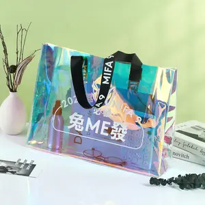 Hot bán biểu tượng tùy chỉnh holographicwomen Tote Túi PVC mạnh mẽ hơn xử lý Holographic PVC túi bãi biển túi