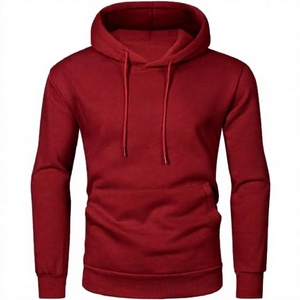 Sweat-shirt à capuche rouge pour homme, coupe classique, couleur unie, pull décontracté en tricot avec poche avant, vêtement d'automne - Product Image 1