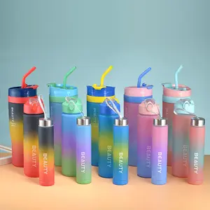 3 en 1set 1200ml 800ml 280ml botella de agua de plástico al por mayor deporte gradiente color personalizado reutilizable familia al aire libre camping vaso