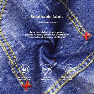 Boxers tendance pour hommes en denim 100% coton, taille mi-haute, antibactériens, respirants, avec logo à la ceinture - Product Image 2