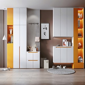 Modern Cream Entryway Shoe Cabinet with LED Light, <strong>Hallway</strong> <strong>Storage</strong> Cupboard with Coat Rack and <strong>Bench</strong> - Product Image 4