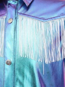 Camisa vaquera metálica para niñas con volantes en las mangas y garfio con flecos, tops para baile country, camisa de rodeo para niños, para actuaciones - Product Image 3