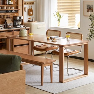 Mesa de Comedor de Madera Maciza Rectangular de Madera de Cerezo de 34 mm de Grosor con Unión de Cola de Golondrina, Muebles para Sala de Estar - Product Image 3