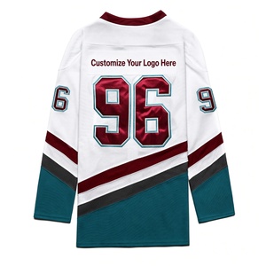 Maillot de hockey sur glace de qualité supérieure, blanc, bordeaux, turquoise, manches longues, col en V, unisexe, adulte, en maille - Product Image 2
