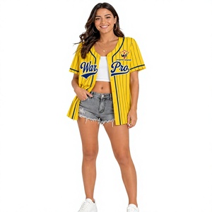 Camiseta de Béisbol Unisex Personalizada con Rayas Amarillas para Mujer, Camisa Deportiva Premium con Botones para Fanáticos del Equipo - Product Image 1