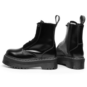 Black Ankle <b>Boots</b> Genuine Leather Round Toe Lace-up Chunky Heel Anti-Slippery Rubber Outsole All Seasons Solid Color Wholesale - Product Image 4