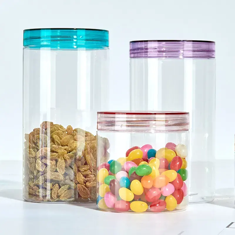 colored plastic jars 150ml plastic bottles, candy round jar tear cap plastic jars for dehydrated food