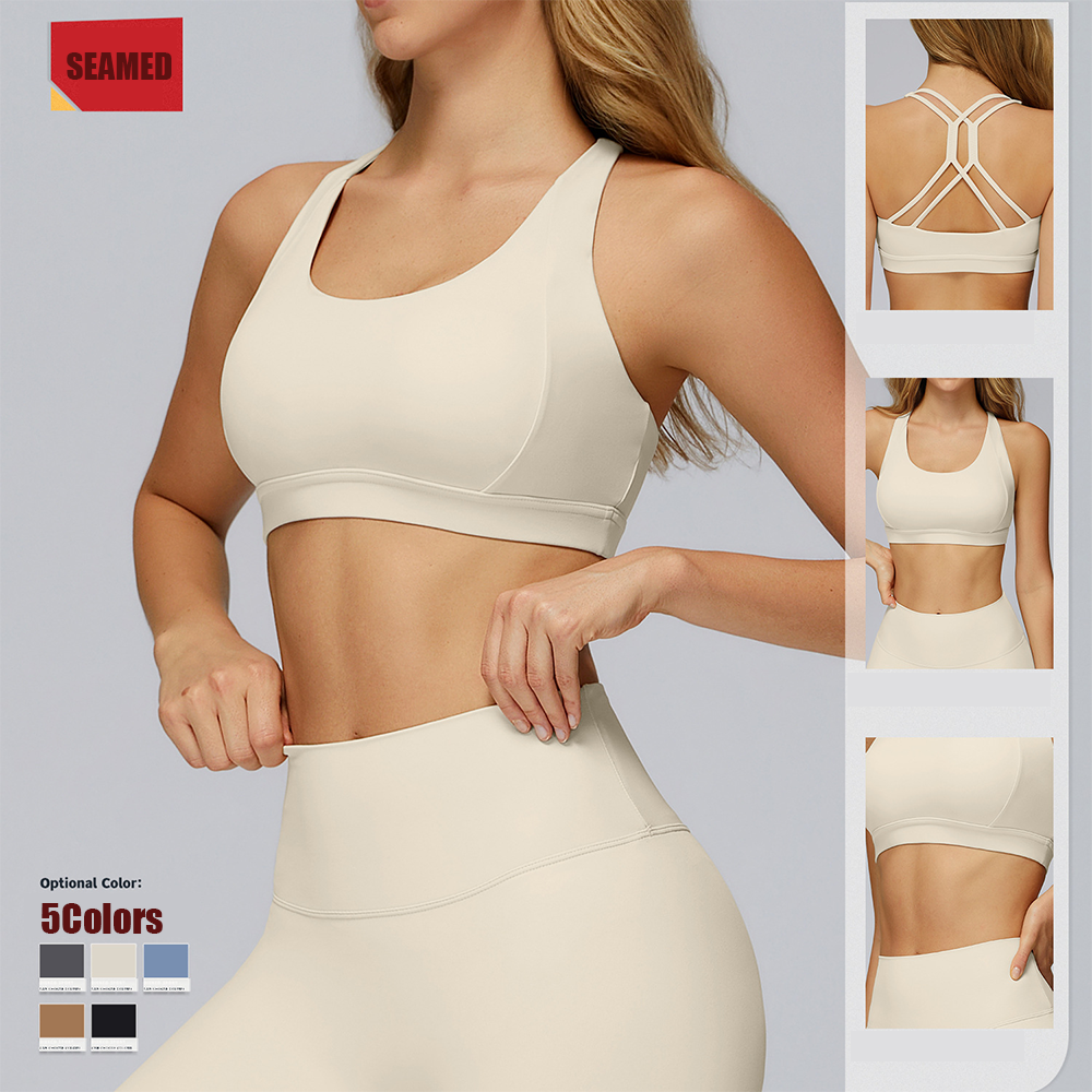 Custom Breathable Butt Lifting Soft Women Backless Sports Bra Square Neck Padded Low-Impact Yoga Crop Top With Built-In Bra