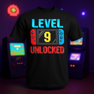 T-shirt d'anniversaire Level 9 Unlocked pour joueur de jeux vidéo, chemise de fête pour le 9e anniversaire - Product Image 3