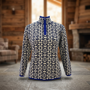 Women's Patterned Fleece <b>Sweater</b> Zip Neck Long Sleeve Pullover Mock Neck Knit Top for Casual Outdoor Wear - Product Image 3