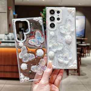 เคสโทรศัพท์มือถือลายผีเสื้อกลิตเตอร์ประดับมุก สำหรับ Samsung 26 ultra S25 S24 FE plus A Series เรซิ่น DIY ฝาหลังใส - Product Image 3