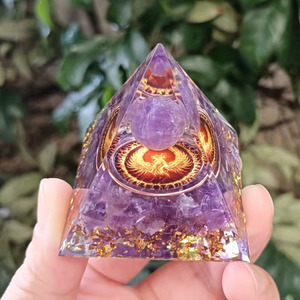 Pirámide de Cristal Kogiya, Esfera de Amatista con Grabado de Fénix, Decoración para el Hogar, Adorno de Escritorio, Regalo Artesanal de Resina Epoxi - Product Image 1