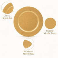 Assiettes de présentation dorées de 13 pouces en gros, élégantes assiettes en plastique PP à bord lisse pour fêtes, mariages de luxe, banquets, décoration en vrac
