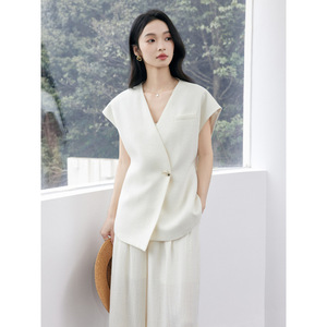 Women's Lyocell V-neck Sleeveless Vest Set Wide Leg Pants Elegant Breathable Casual Two Piece For Commuting Daily Work - Product Image 1