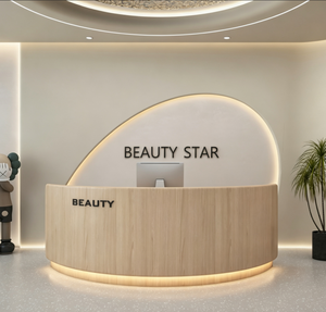 Arc Shaped <b>Reception</b> <b>Desk</b> Curved Front Counter Modern Check Out Table for Beauty <b>Salon</b> Clinic Lobby - Product Image 3