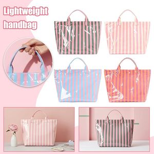 Custom Design Striped Glossy <b>PVC</b> Coating Tote Bag Waterproof <b>Top</b> Handle Shopping Bag Plastic Tote Handbag Beach Travel Work - Product Image 5