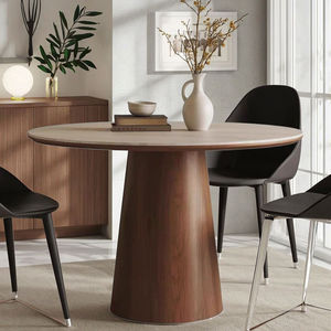 Juego de Mesa y Sillas de Comedor Redondas de Estilo Travertino Moderno con Patas de Madera Maciza Color <span class=keywords><strong>Nogal</strong></span>, Muebles para el Hogar de 8 Plazas - Product Image 5