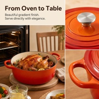 Ensemble de 5 ustensiles de cuisine en fonte émaillée rouge antiadhésifs : cocotte, faitout, poêle, poêle à frire, marmite professionnelle pour cuisinière à induction