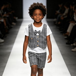 T-shirt <span class=keywords><strong>blanc</strong></span> à col rond et manches courtes pour bébé, gilet à col en V à carreaux gris à simple boutonnage avec nœud papillon, short décontracté à revers, costume formel de gentleman - Product Image 3