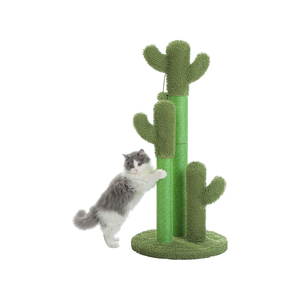Modern Classic Luxury <b>Cat</b> <b>Tree</b> 3 Dangling Balls Cactus Design Wood Plush Sisal Carton Indoor <b>Cat</b> <b>Scratching</b> Post - Product Image 1