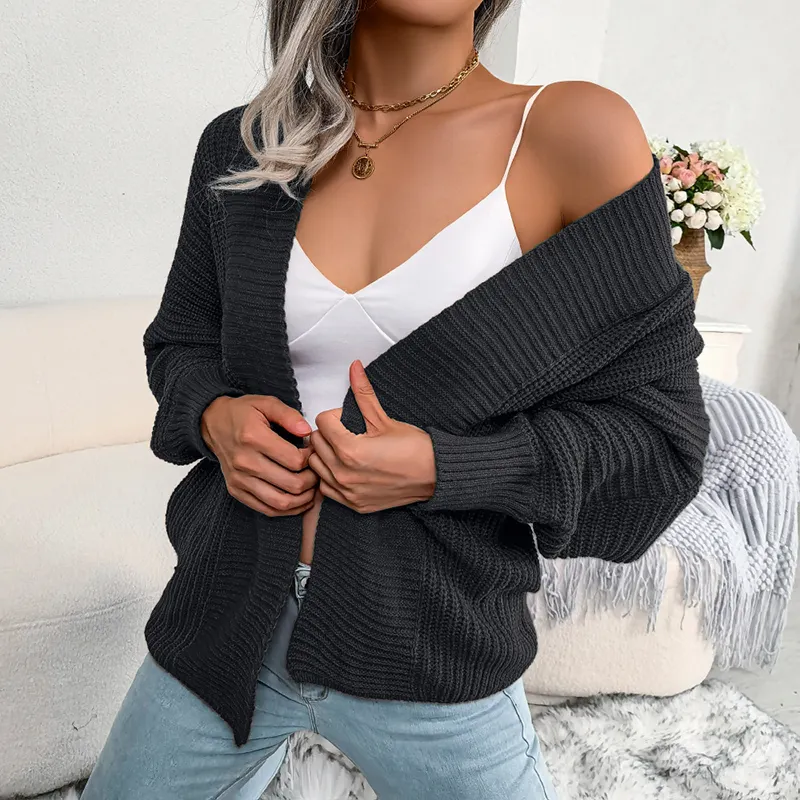 New Casual Bat Long Sleeved Camisola das Mulheres Moda Sexy Loose Cardigan Sweater Para As Mulheres