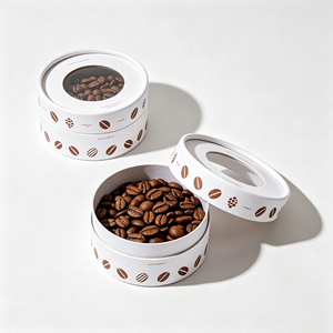 Boîte cylindrique en papier kraft avec fenêtre transparente en PET, tube rigide en papier pour emballage de grains de café, pour vente au détail et utilisation personnalisée de la marque. - Product Image 1