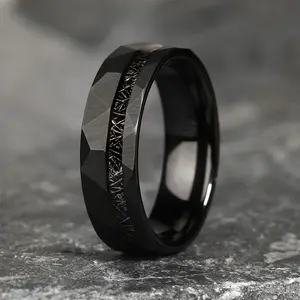 Cincin tungsten karbida pria, cincin mewah tungsten carbide klasik 8mm pria hitam berlapis Unisex tungsten mode perhiasan konfirmasi cocok